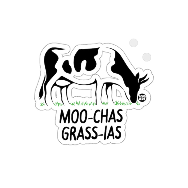 Load image into Gallery viewer, Moo-chas Grass-ias Sticker Funny Cow Joke
