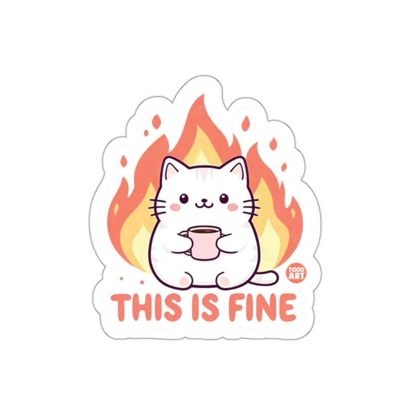Load image into Gallery viewer, Cute 'This Is Fine' Cat with Coffee Sticker
