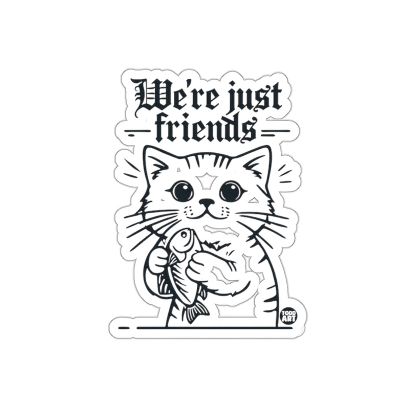 Load image into Gallery viewer, We're Just Friends Cute Cat Holding Fish Sticker
