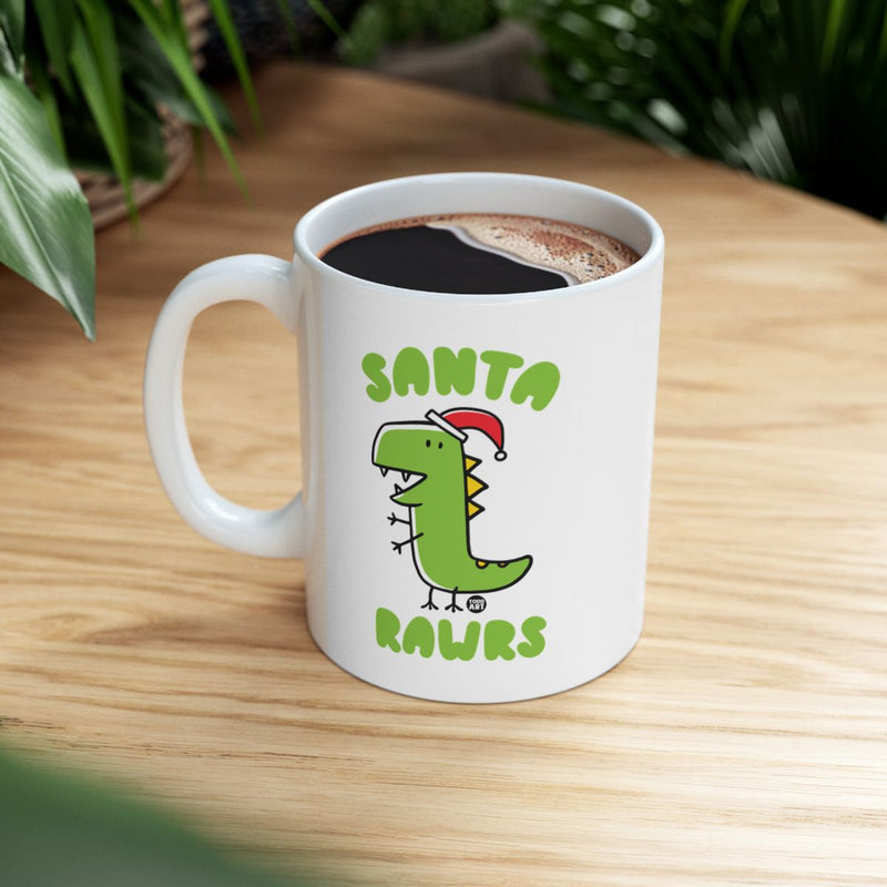 Load image into Gallery viewer, Santa Rawrs Dinosaur Mug Holiday Coffee Cup
