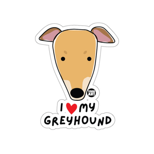 I Love My Greyhound Cute Todd Art Sticker Design