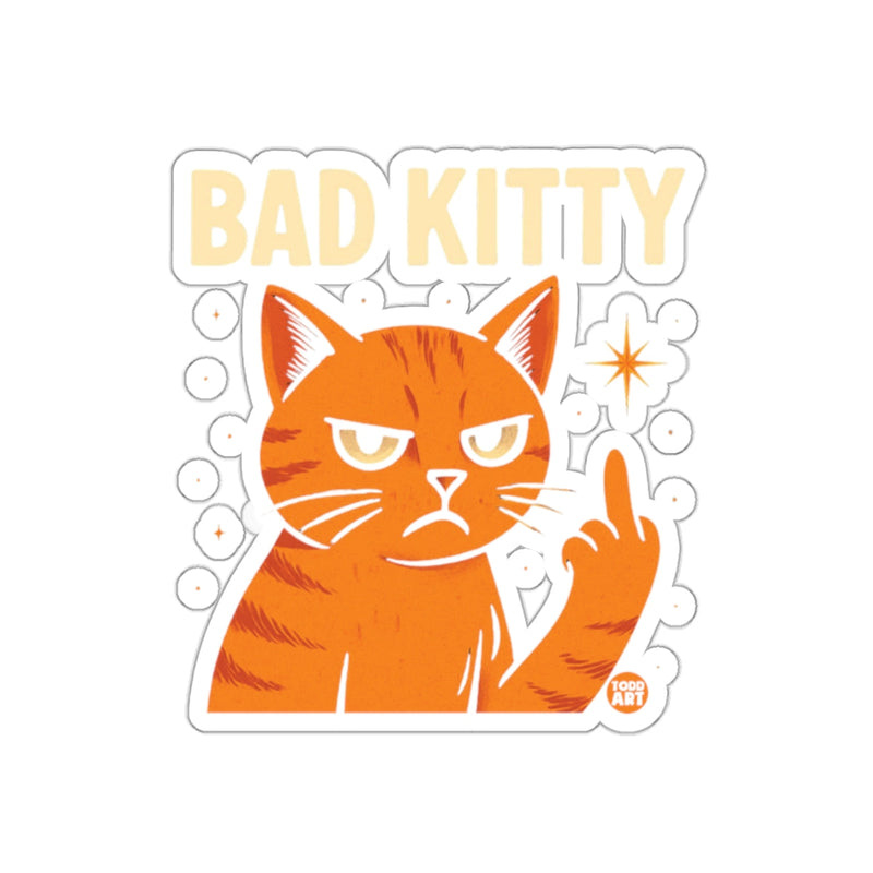 Load image into Gallery viewer, Rude Bad Kitty Orange Tabby Cat Middle Finger sticker
