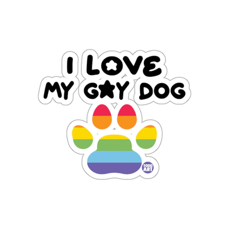 Load image into Gallery viewer, I Love My Gay Dog Rainbow Paw Print Sticker
