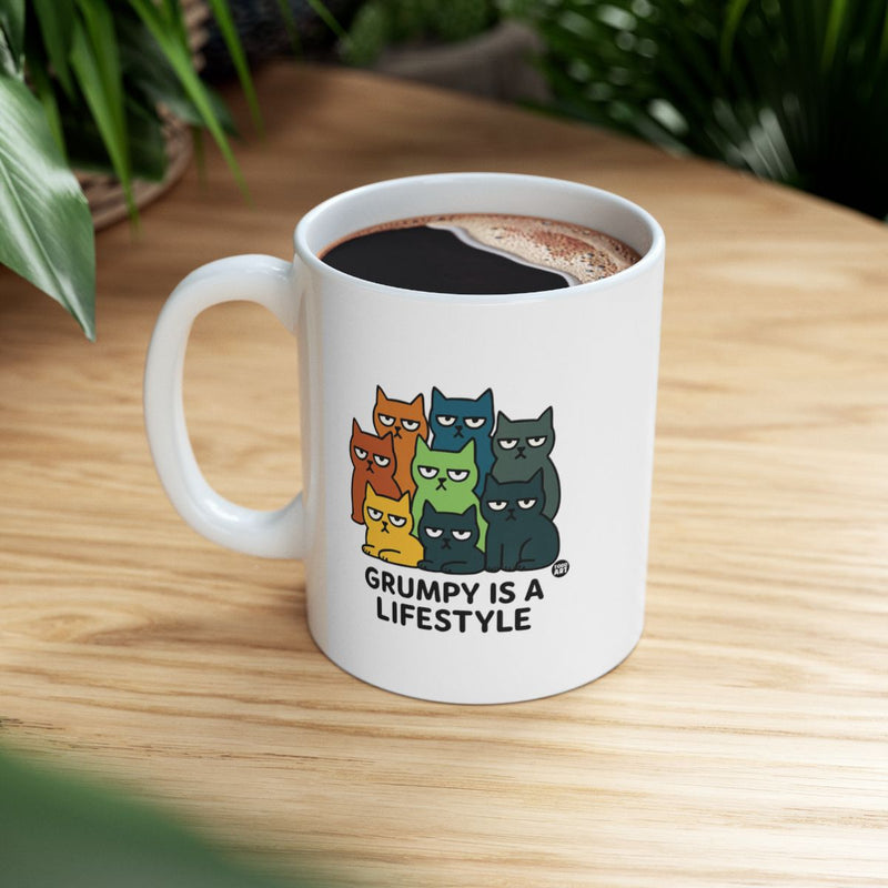 Load image into Gallery viewer, Grumpy Is a Lifestyle Multicolored Cats Mug Product
