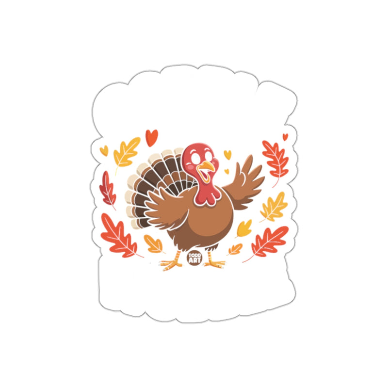 Load image into Gallery viewer, Funny Turkey Surrounded by Autumn Leaves sticker
