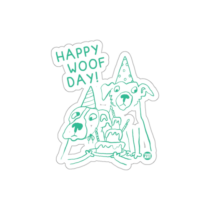 Load image into Gallery viewer, Happy Woof Day Partying Dogs with Cake Sticker Design
