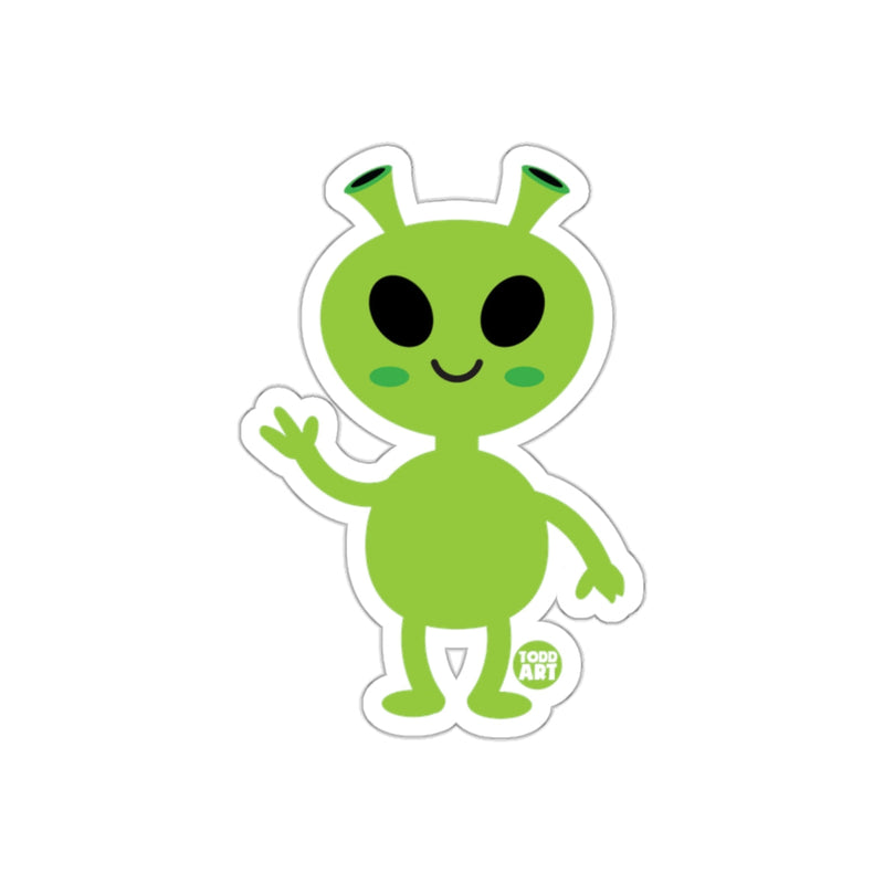 Load image into Gallery viewer, Cute Green Alien with Peace Sign Sticker
