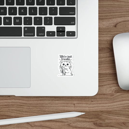 We're Just Friends Cute Cat and Fish Laptop Sticker