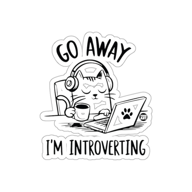 Load image into Gallery viewer, Go Away I'm Introverting Cat Sticker Product
