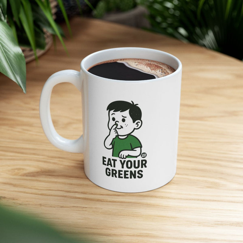 Load image into Gallery viewer, Cute Eat Your Greens White Mug With Adorable Character
