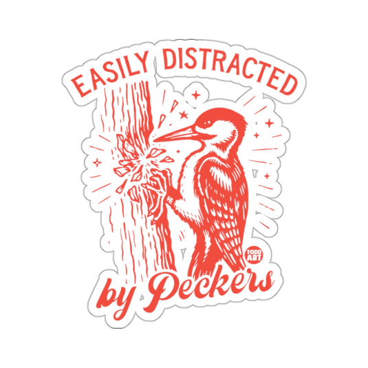 EASILY DISTRACTED by Peckers Woodpecker Funny Sticker 