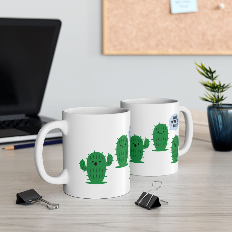 Load image into Gallery viewer, Who Wants Tacos Cactus Design White Mug Product
