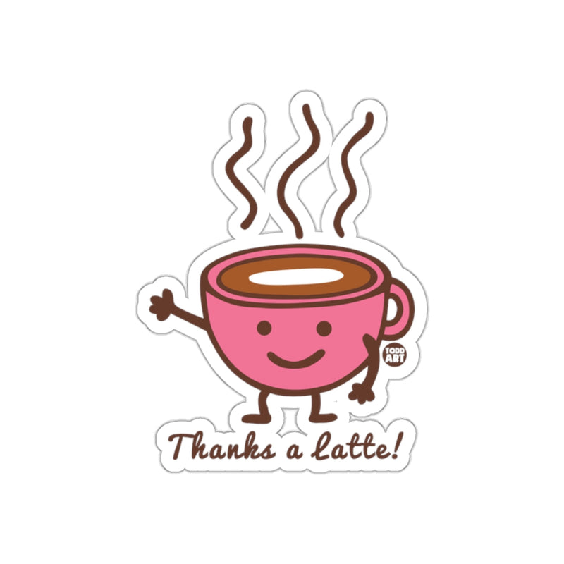 Load image into Gallery viewer, Thanks a Latte Cute Smiling Coffee Sticker Decal

