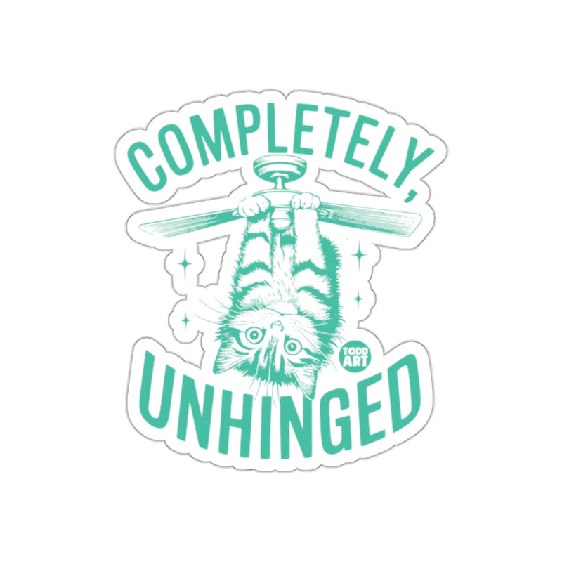 Load image into Gallery viewer, Completely Unhinged Cat Hanging From Fan Artwork sticker
