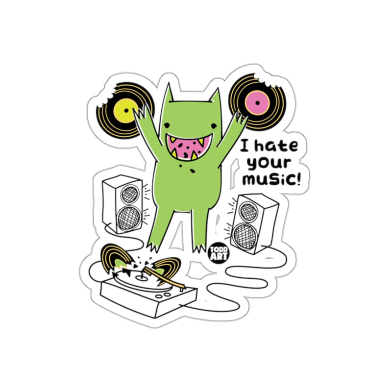 Load image into Gallery viewer, I Hate Your Music Cartoon Green Character Sticker
