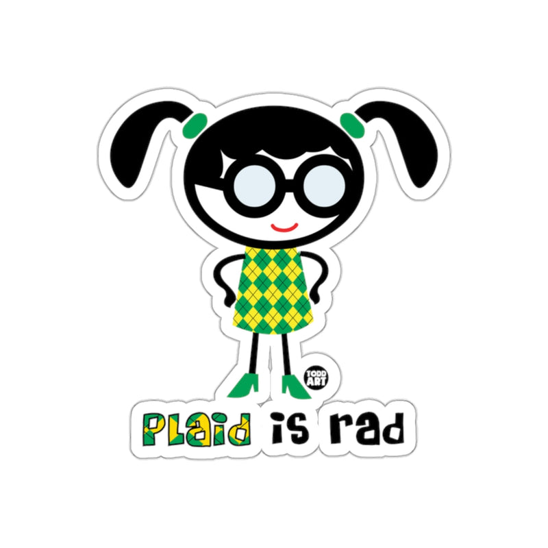 Load image into Gallery viewer, Plaid Is Rad Funny Girl Sticker with Glasses Character
