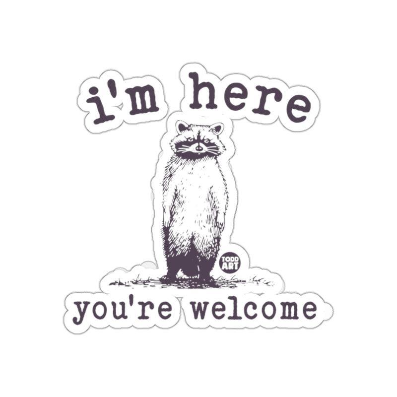 Load image into Gallery viewer, Raccoon I'm Here You're Welcome Funny Humor Image sticker
