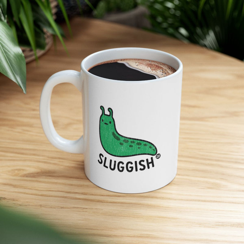 Load image into Gallery viewer, Sluggish Green Slug White Coffee Mug with Cute Design
