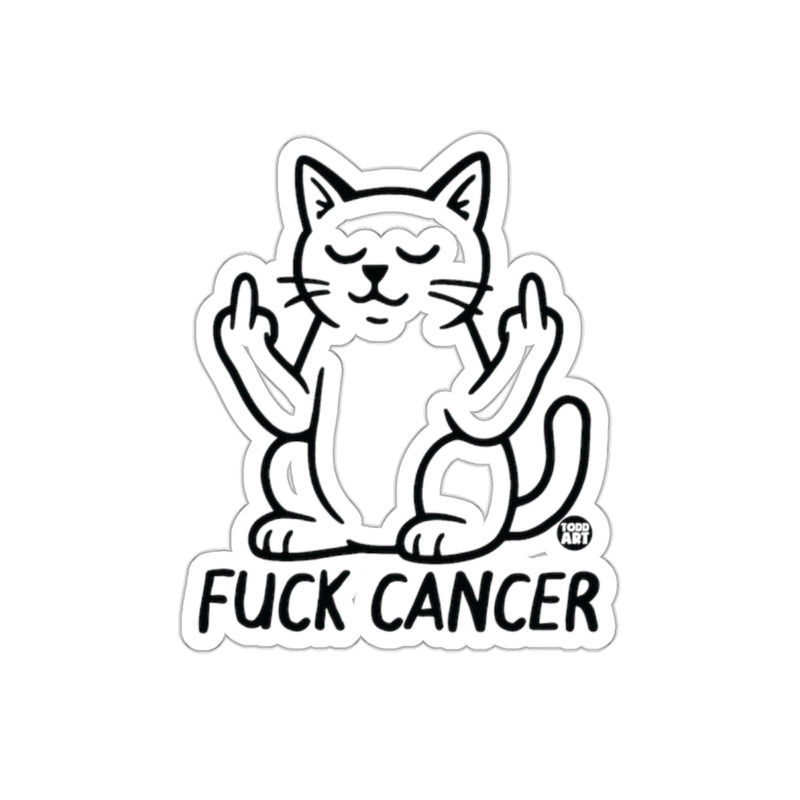 Load image into Gallery viewer, Fuck Cancer Cat Sticker with Double Middle Fingers
