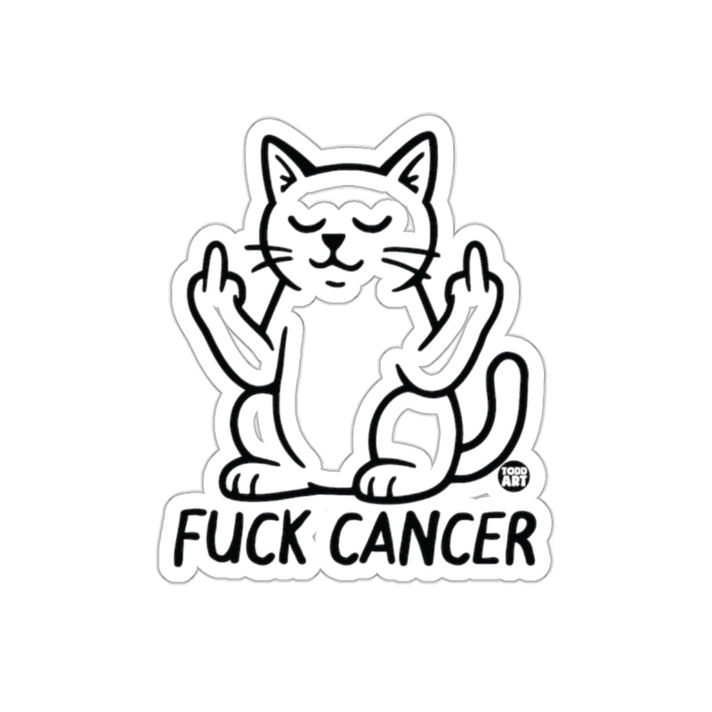 Load image into Gallery viewer, Meditating Cat with Fuck Cancer Sticker
