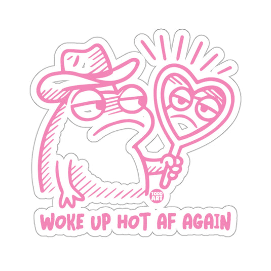 Tired Frog Cowboy Hat Mirror WOKE UP HOT AF AGAIN sticker