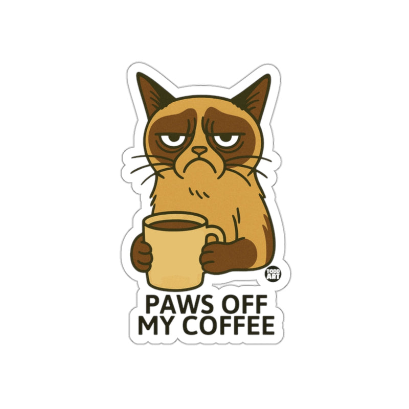 Load image into Gallery viewer, Paws Off My Coffee Funny Cat Sticker Product
