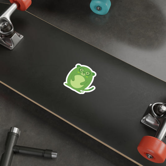 Green Cartoon Frog on Skateboard Sticker for Skaters