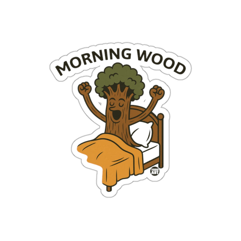 Load image into Gallery viewer, Funny Morning Wood Tree Cartoon Character In Bed sticker
