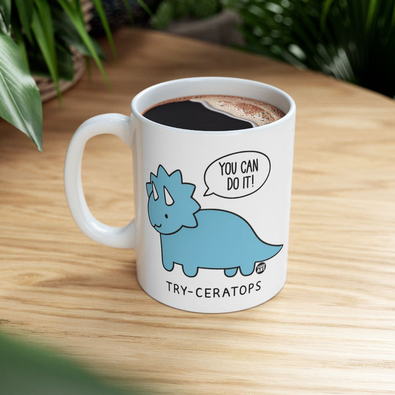 Load image into Gallery viewer, Motivational Dinosaur Try-Ceratops Coffee Mug
