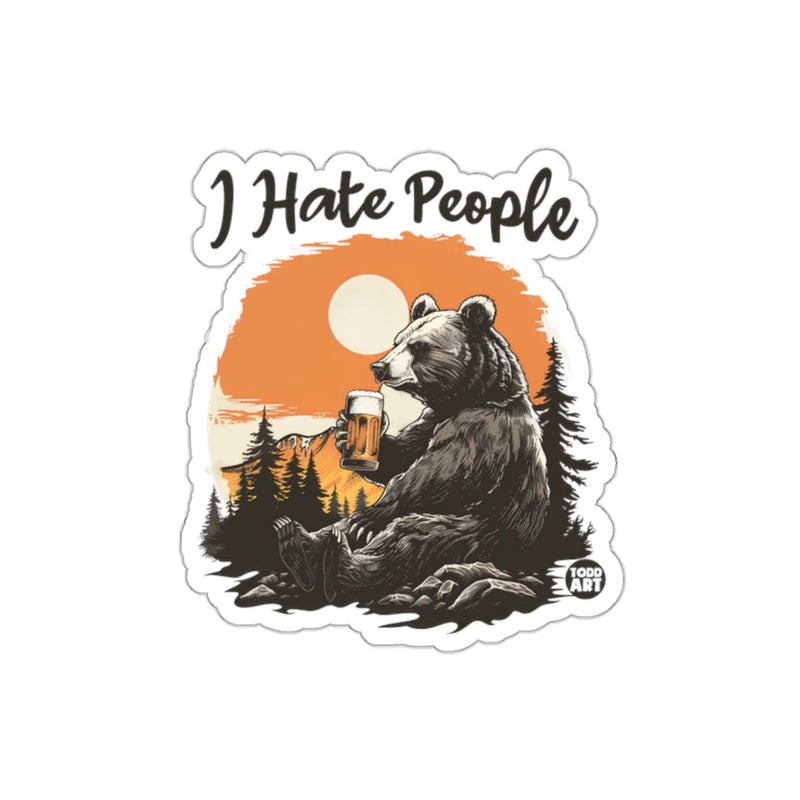 Load image into Gallery viewer, I Hate People Bear Holding Beer Sticker Design
