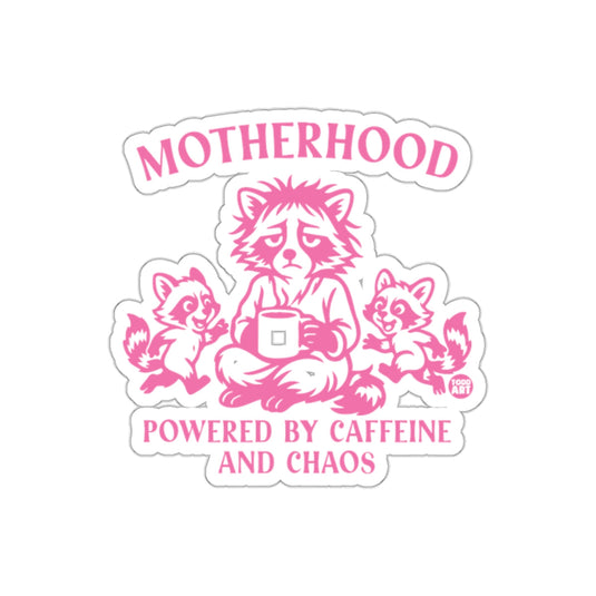 Motherhood Powered by Caffeine and Chaos Funny Raccoons sticker