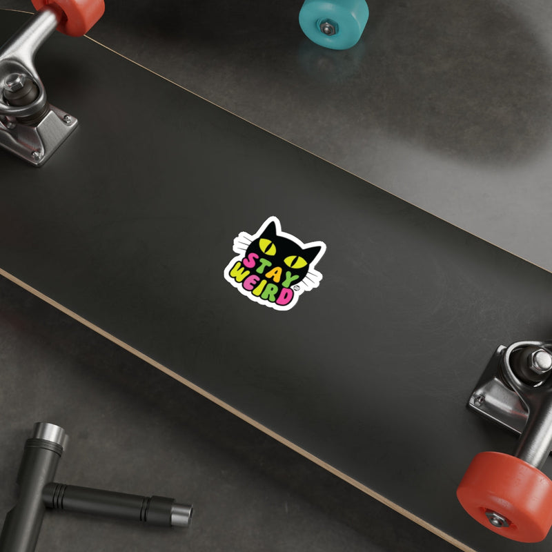 Load image into Gallery viewer, Stay Weird Cat Sticker for Skateboards and Laptops
