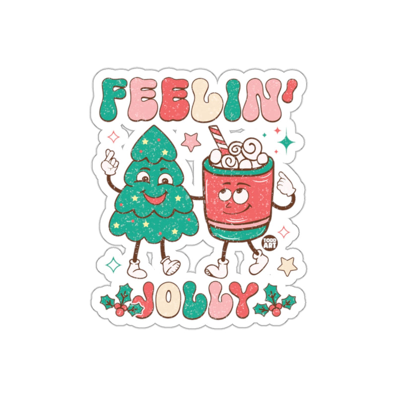 Load image into Gallery viewer, Feelin' Jolly Christmas Tree and Drink Design Sticker
