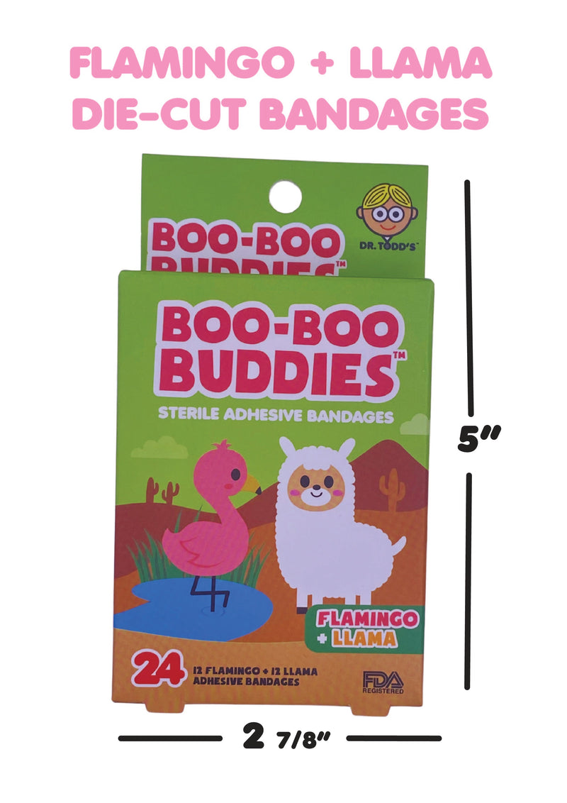 Load image into Gallery viewer, Boo Boo Buddies Bandages - Flamingo and Llama - box dimensions
