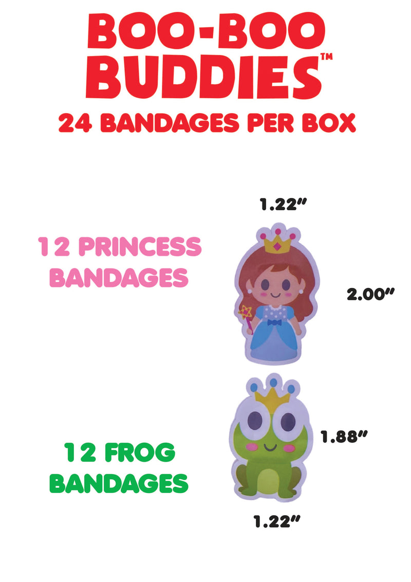 Load image into Gallery viewer, Boo Boo Buddies Bandages - Princess and Frog - bandage dimensions
