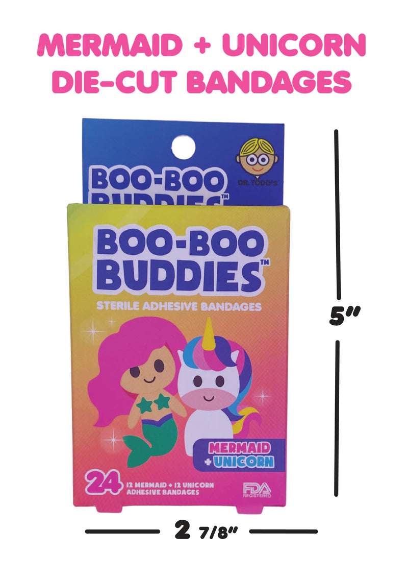 Load image into Gallery viewer, Boo Boo Buddies Bandages - Mermaid and Unicorn - box dimensions
