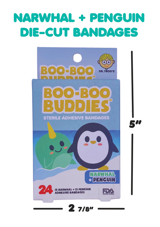 Boo Boo Buddies Bandages - Narwhal and Penguin - box dimensions