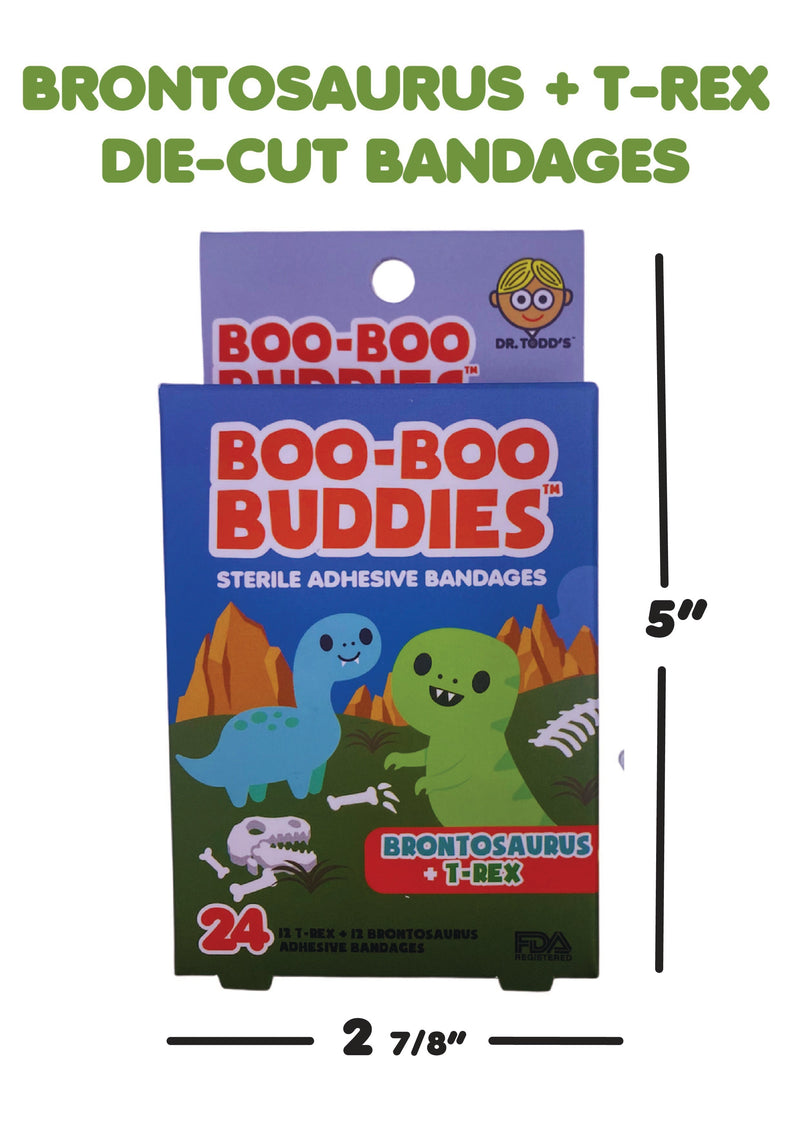 Load image into Gallery viewer, Boo Boo Buddies Bandages - Brontosaurus and T-Rex - box dimensions
