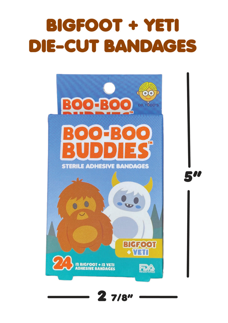 Load image into Gallery viewer, Boo Boo Buddies Bandages - Bigfoot and Yeti - Box dimensions
