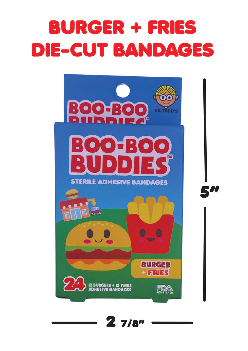 Load image into Gallery viewer, Boo Boo Buddies Bandages - Burger and Fries - box dimensions
