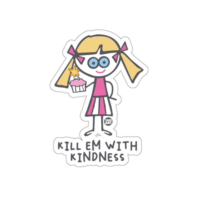 Load image into Gallery viewer, Kill Em With Kindness Cartoon Girl Sticker
