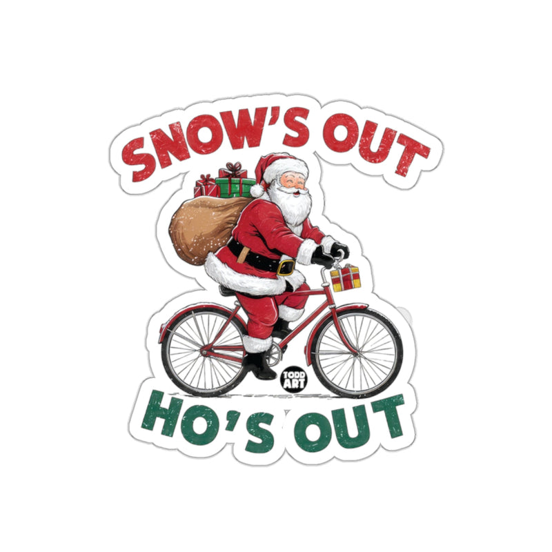 Load image into Gallery viewer, Snow's Out Ho's Out Santa on Bicycle Sticker
