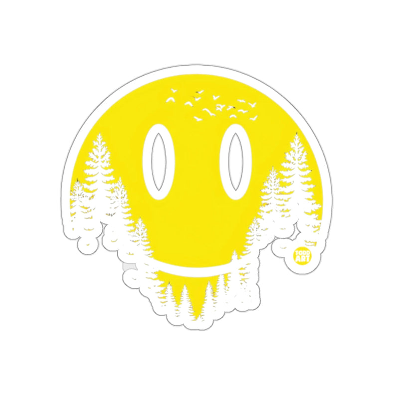Load image into Gallery viewer, Yellow Smiley Face with Forest Design Sticker
