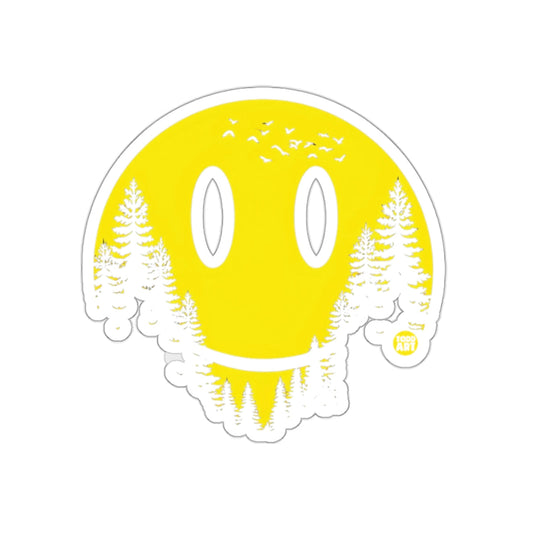 Yellow Smiley Face with Forest Design Sticker
