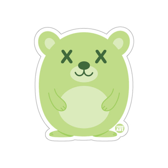 Green Cute Bear Sticker with Crossed Out Eyes Design