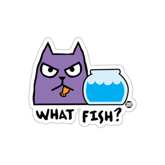 Purple Cat What Fish Funny Illustration Sticker