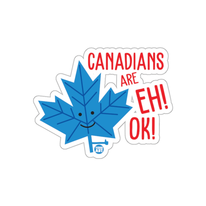 Load image into Gallery viewer, Canadians Are Eh! Ok! Blue Maple Leaf Sticker
