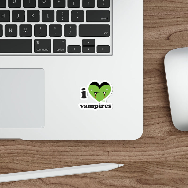 Load image into Gallery viewer, I Love Vampires Green Heart Design Sticker
