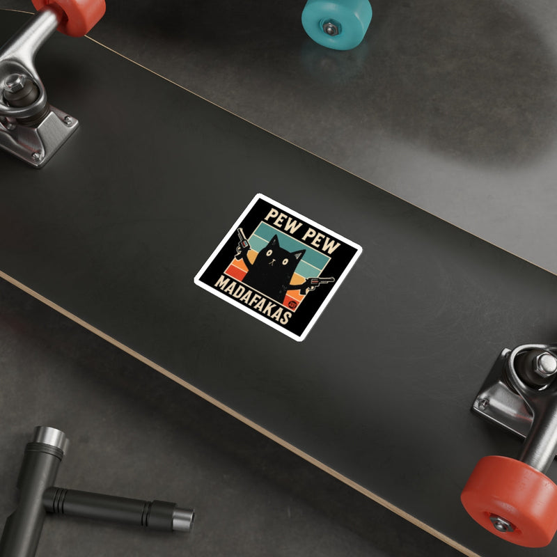 Load image into Gallery viewer, Pew Pew Madafakas Funny Cat Sticker for Skateboards
