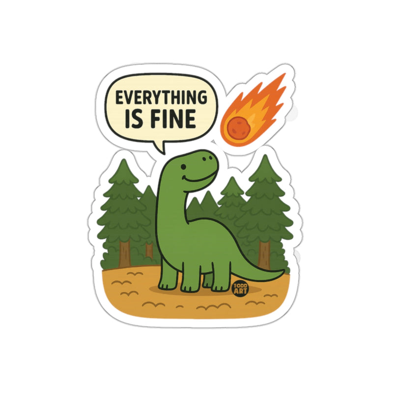 Load image into Gallery viewer, Dinosaur with Meteor Everything Is Fine Sticker
